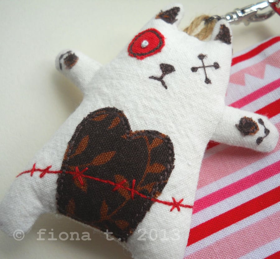 embroidered zombie kitten - brown