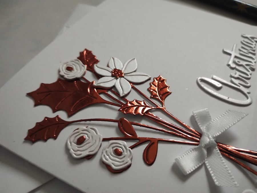 A Winter Posy Christmas Card - copper and pearl white 
