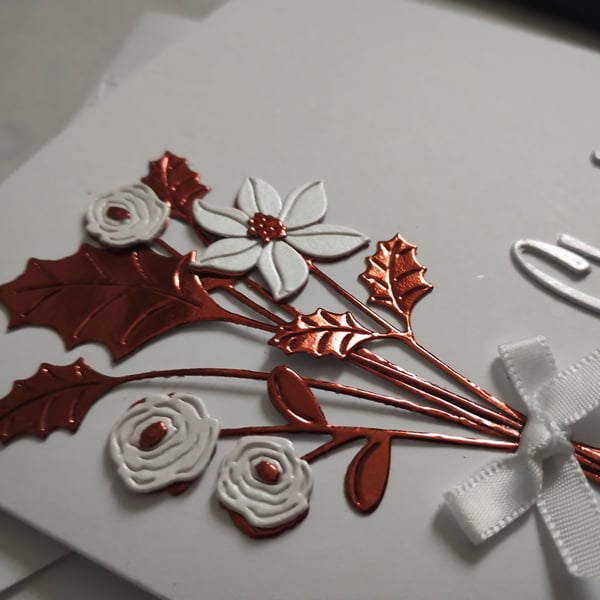A Winter Posy Christmas Card - copper and pearl white 