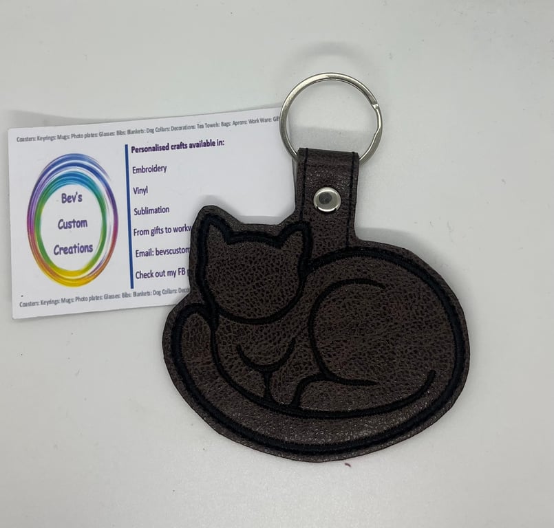 Cat silhouette embroidered Keyring 