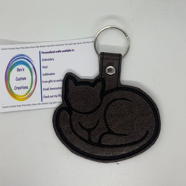 Cat silhouette embroidered Keyring 