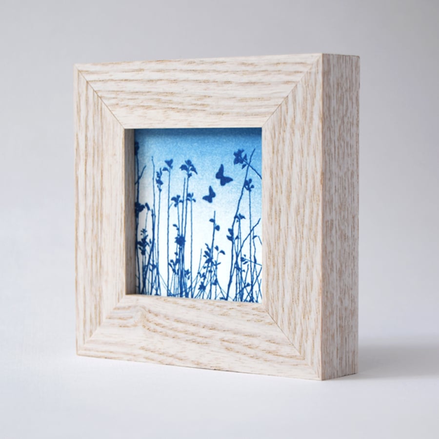 Little Blue Butterfly Meadow Cyanotype Framed