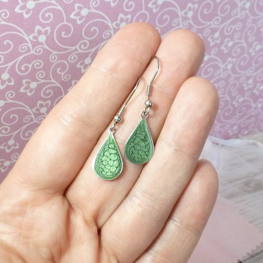 Deep green teardrop earrings, lightweight and colourful dangle earrings