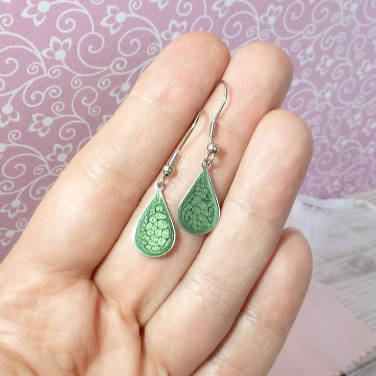 Deep green teardrop earrings, lightweight and colourful dangle earrings