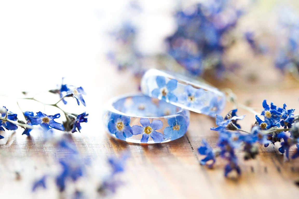 Real Flower Ring Forget me Nots Botanical Jewelry Something Blue Pressed Flower 