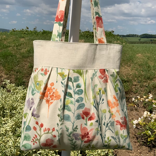 Tote Bag, Pleated Tote Bag, Linen, Hand Bag, Day Bag, Handmade Bag