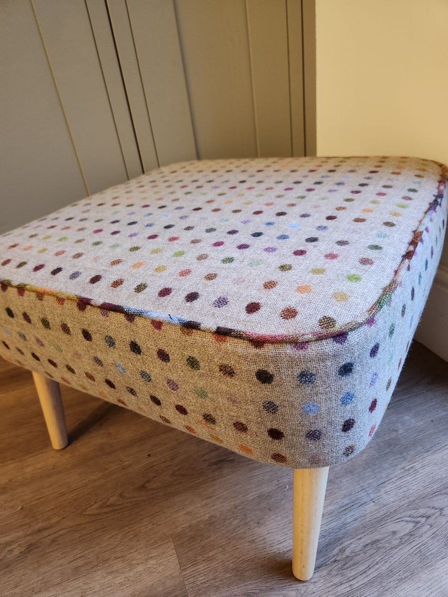 Square Footstool, Upholstered Coffee Table, in Abraham Moon Multispot fabric