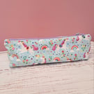 Unicorns and rainbows fabric long pencil case