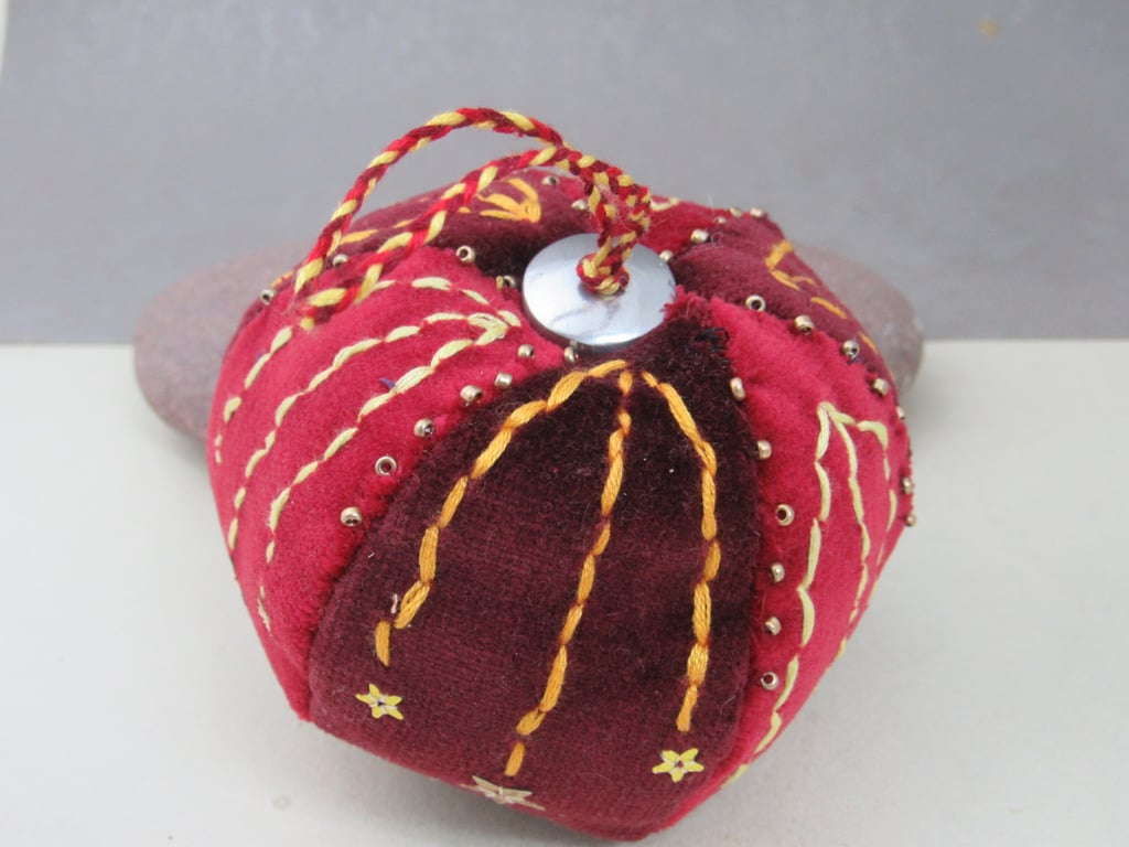Beaded Red Velvet Hanging Bauble