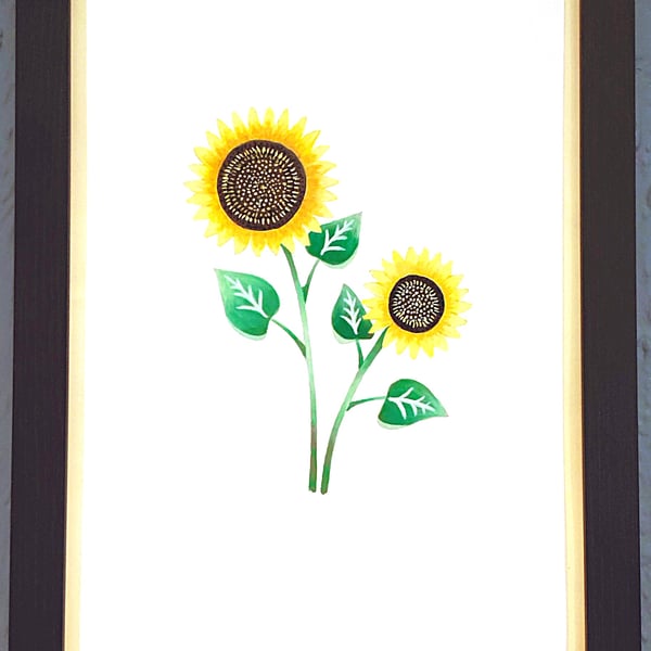 Unique Made in UK Framed A3 Print Sunflowers Stylish Vanilla Border Wallart Gift
