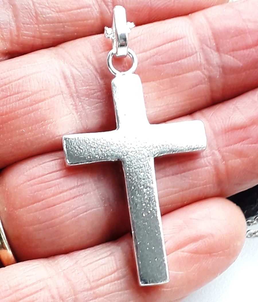 Sterling Silver Cross Necklace Large handmade hallmarked