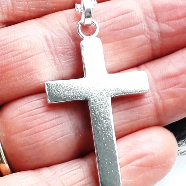 Sterling Silver Cross Necklace Large handmade hallmarked