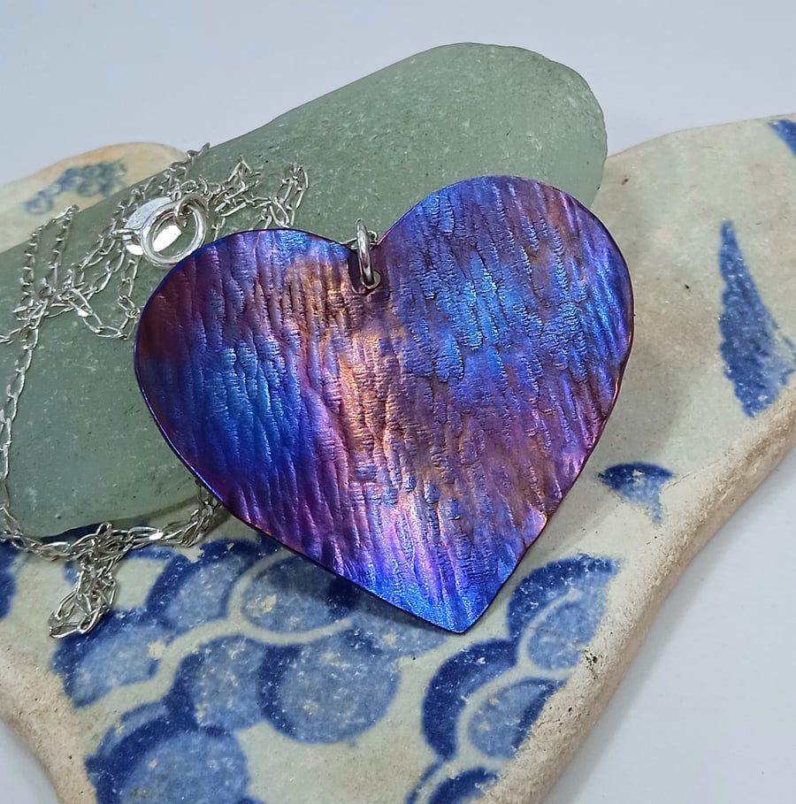 Coloured Titanium Heart Pendant Necklace - UK Free Post
