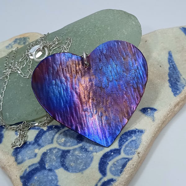 Coloured Titanium Heart Pendant Necklace - UK Free Post