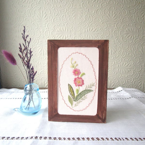 Hand Embroidered Pink Flower Card – Vintage Style Handmade Greeting Card 