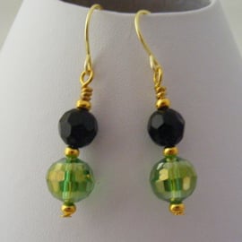 Black and Peridot AB Crystal Earrings