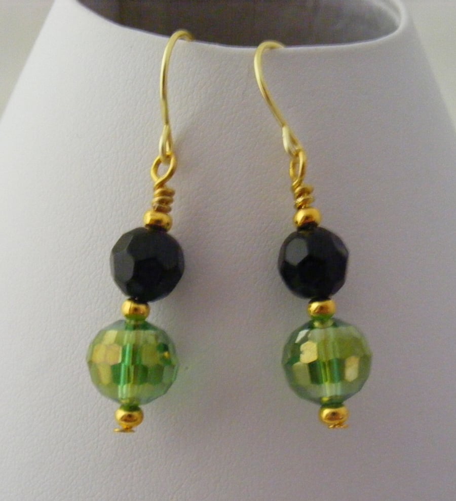 Black and Peridot AB Crystal Earrings