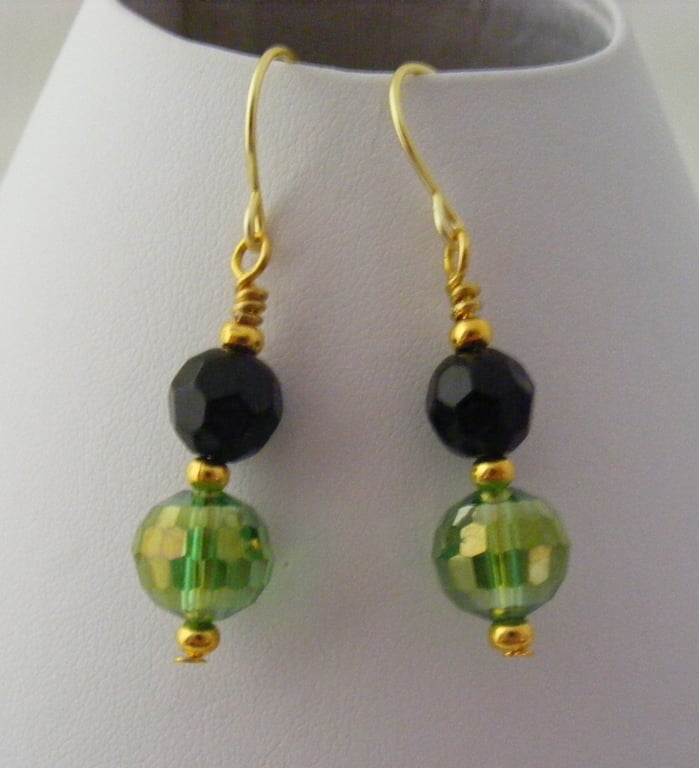 Black and Peridot AB Crystal Earrings