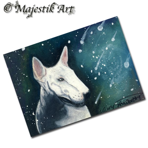 Archival ACEO Fantasy English Bull Terrier Print 'Asteroid' By V Kenworthy