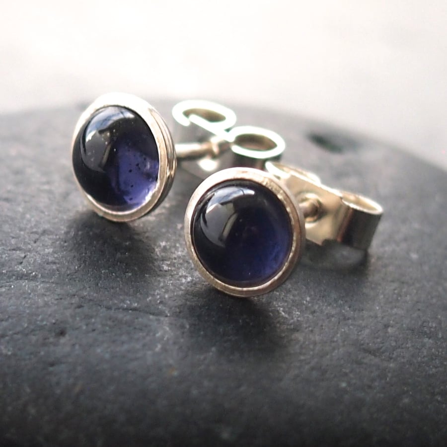 Silver and Iolite Stud Earrings