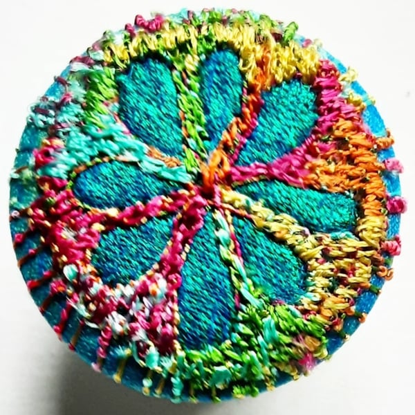 Buttons 1 inch button Hand Dyed Silks and Cottons Free Machine Embroidery Button
