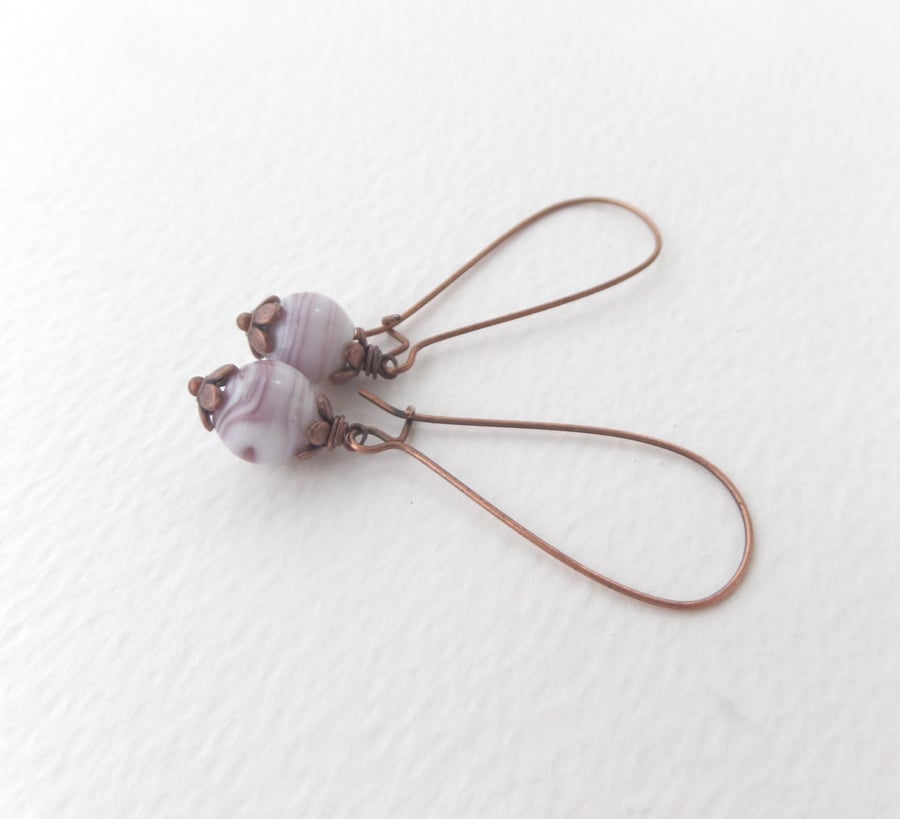 White & Mauve Copper Earrings