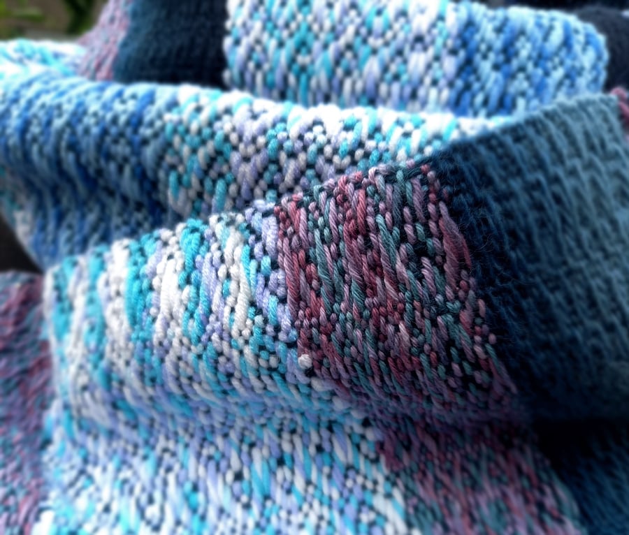 Blue Waves Handwoven Scarf