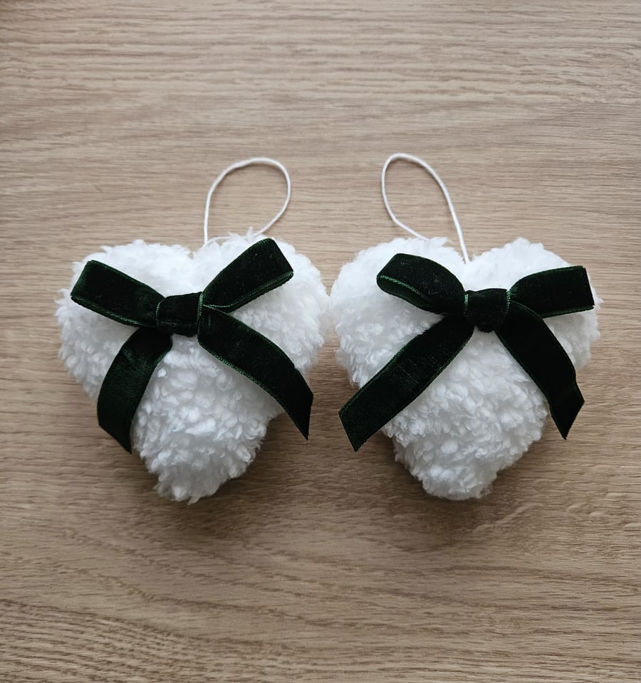 Fluffy White Hanging Hearts 