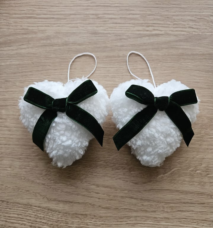 Fluffy White Hanging Hearts 