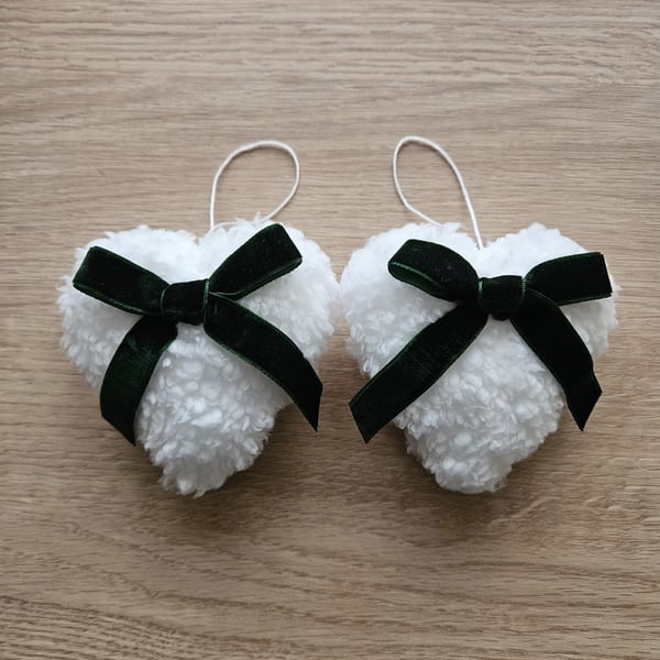 Fluffy White Hanging Hearts 