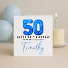 50th Birthday Card – Blue Foil Balloon Number – Milestone Birthday Card