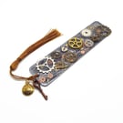 Steampunk Bookmark, Handmade with Resin, Cogs, Tassel and Glitter