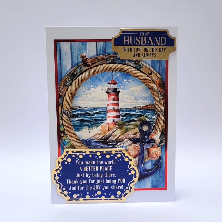 Husband Anniversary or Valentines Card - Nautical Coastal Design