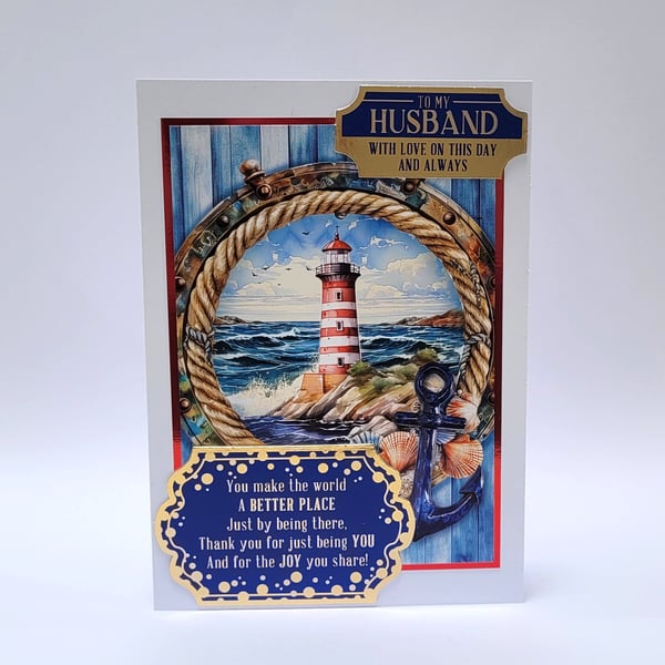 Husband Anniversary or Valentines Card - Nautical Coastal Design