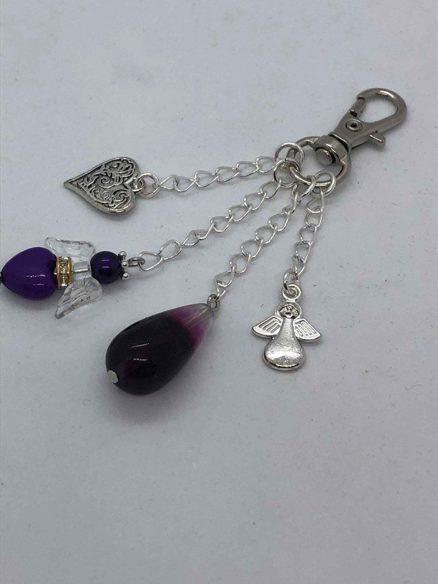 Keychain With Fluorite Bead And Charms 