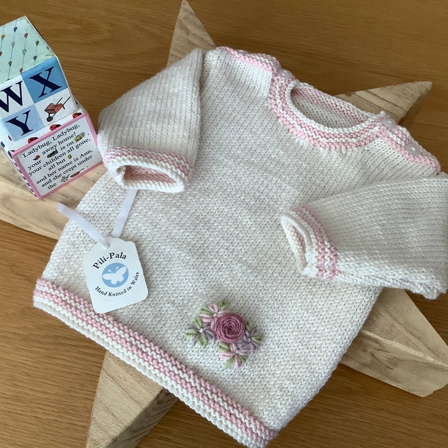Hand Knitted Cashmere Blend Newborn Baby Jumper 0-3 Months