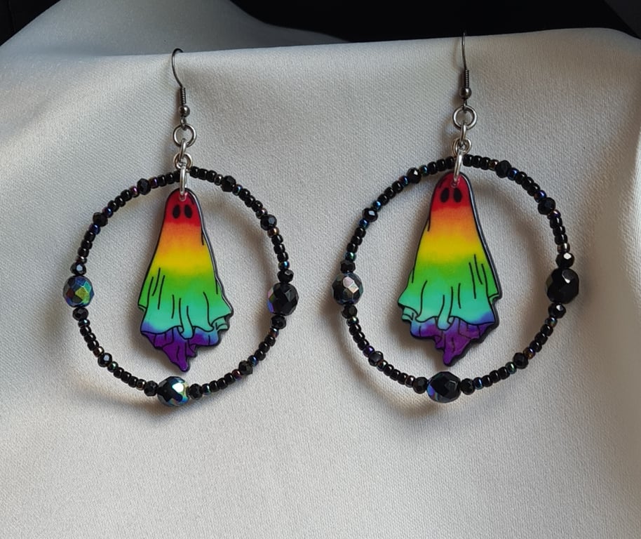 Large Rainbow Ghost Earrings 