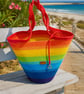 Handmade Rainbow Ombre Cotton Cord Tote Bag – Beach Shopper with Key Holder - Image 1