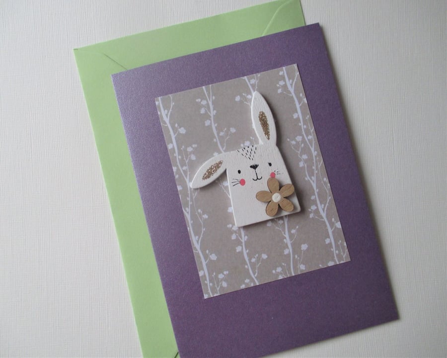 Bunny Rabbit Blank Greeting Card for Birthday Friend Easter or Any Occasion