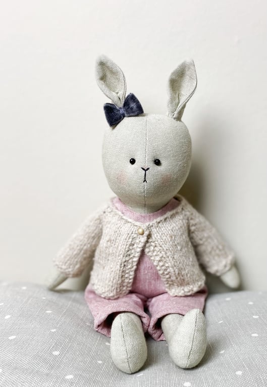 Rosie, a handmade cloth rabbit by Clayton Bears.