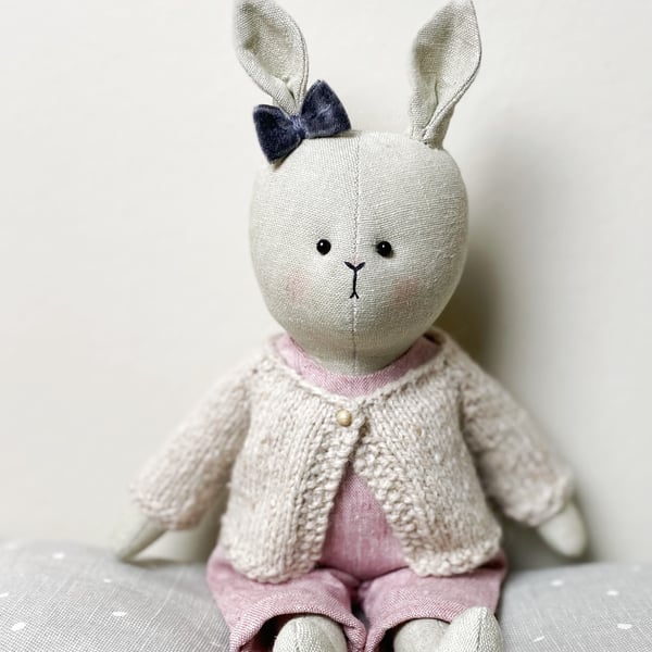 Rosie, a handmade cloth rabbit by Clayton Bears.