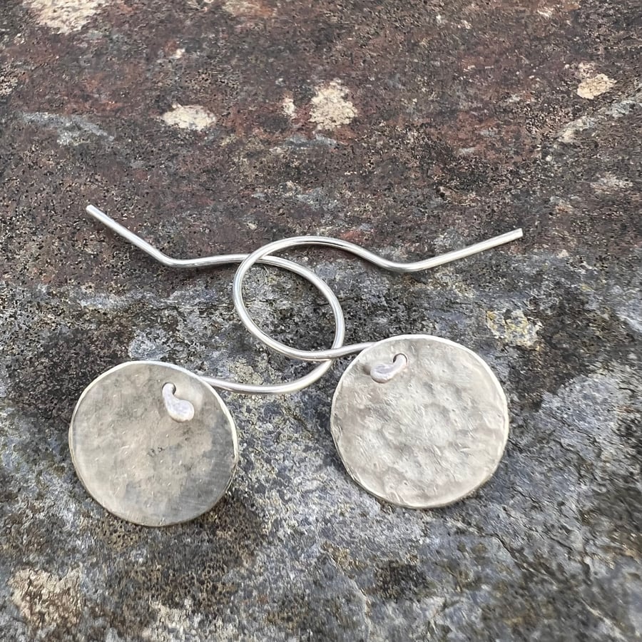 Hammered Eco Silver Circle Dangle Earrings