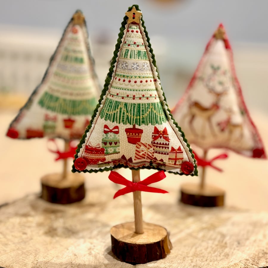 Mini Fabric and Felt Christmas tree on Natural Base