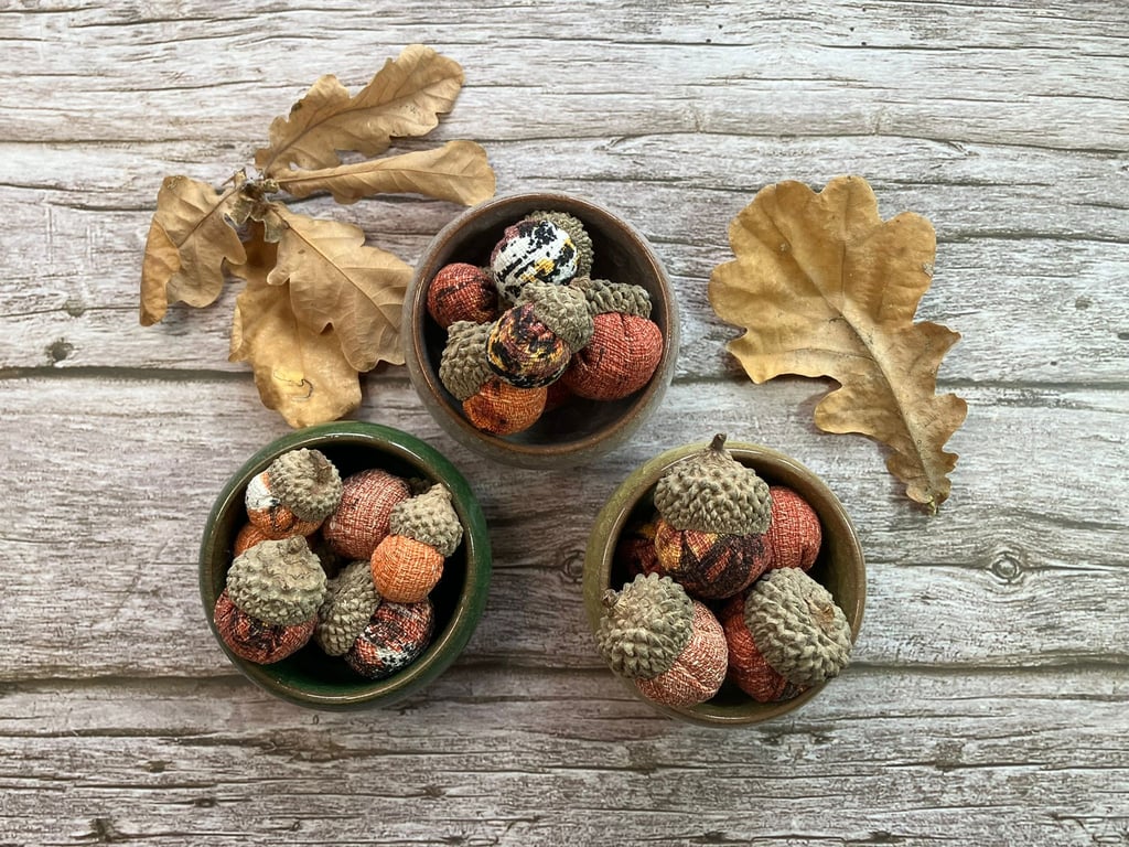 Vintage Fabric Acorns for Autumn Decoration - Set of Eight