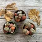 Vintage Fabric Acorns for Autumn Decoration - Set of Eight