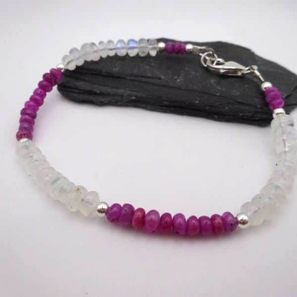 rainbow moonstone and ruby gemstone earrings