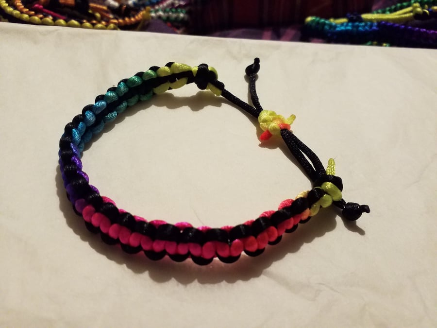 Handmade neon multicoloured satin macrami bracelet, adjustable 
