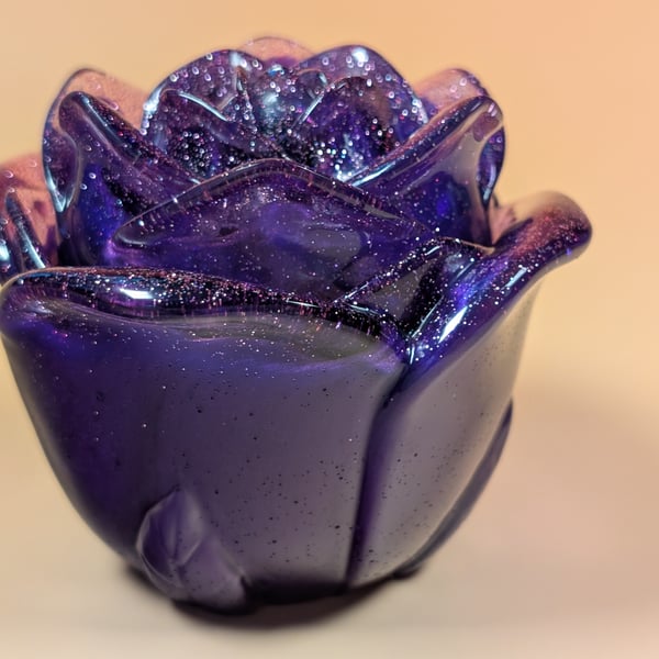 Cosmic Bloom Resin Rose – Glitter Purple Trinket Box