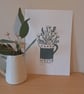 An original handprinted linoprint of a leaf decorated jug of grasses & flowers - Image 6