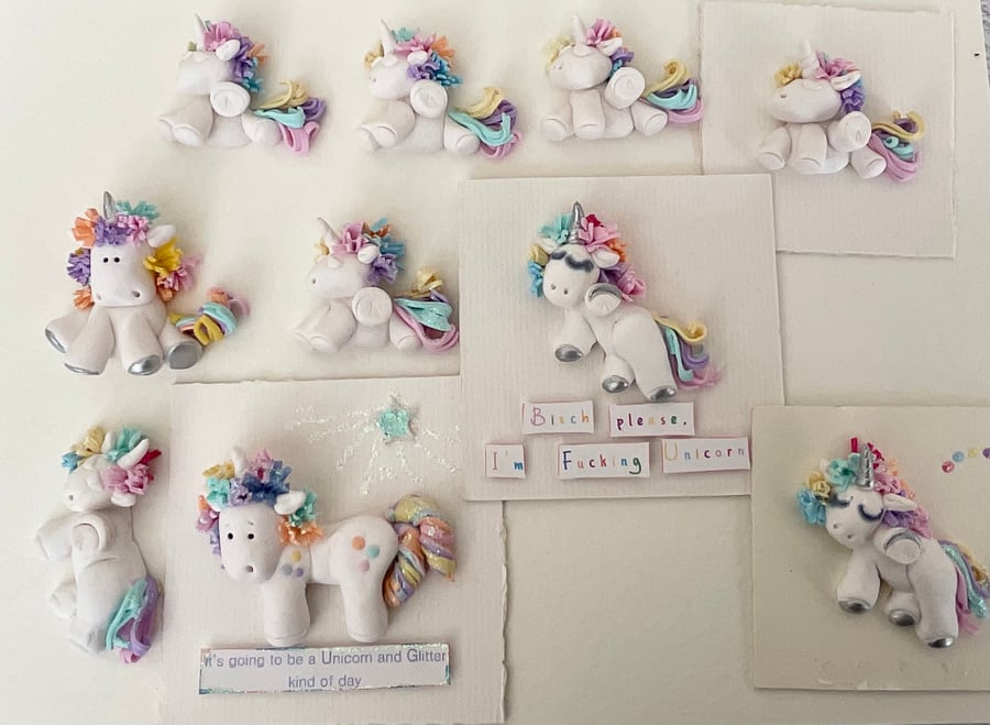 Unicorns for Crafts, Polymer Clay 2D Figures for Framing, Plaques